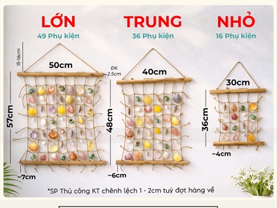 Lưới dây thừng sò ốc Việt Nam thủ công [3 Size - Sò ốc thật] Rộng 30-40-50cm PKT-BIEN-06
